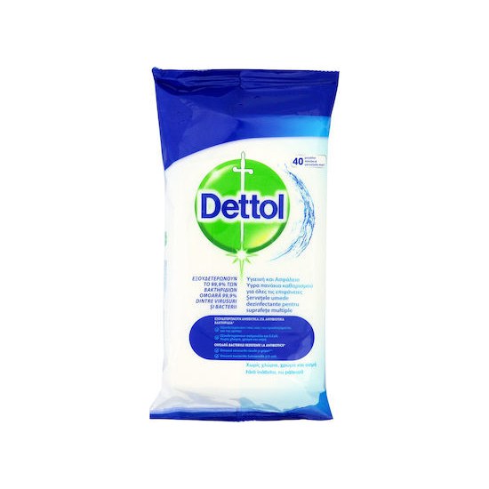 Dettol Αντιβακτηριδιακά Μαντηλάκια Καθαρισμού Επιφανειών 40τμ