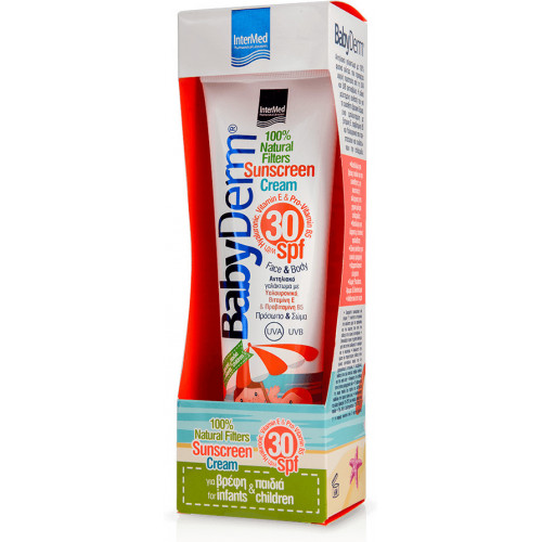 Intermed Babyderm Sunscreen Cream SPF30 100% Φυσικά Φίλτρα Παιδικό- Βρεφικό Αντηλιακό Πρόσωπο/Σώμα 300ml