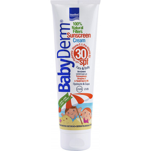 Intermed Babyderm Sunscreen Cream SPF30 100% Φυσικά Φίλτρα Παιδικό- Βρεφικό Αντηλιακό Πρόσωπο/Σώμα 300ml